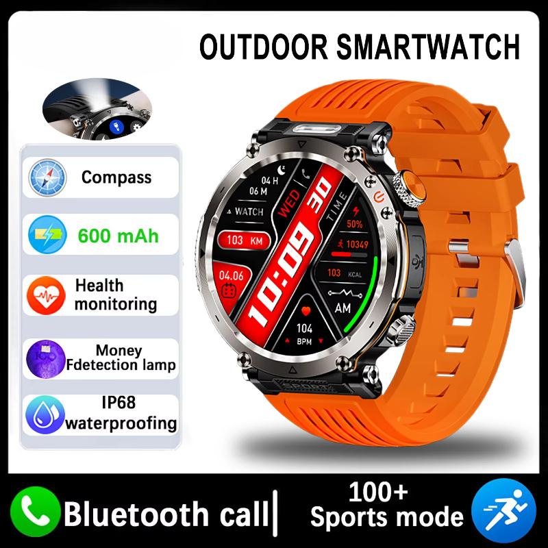 New 5ATM Waterproof Smart Watch Men 600mAh Outdoor SmartWatch GPS Compass Heart Rate LED Flashlight Bluetooth Call Sports Smartwatch