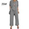 Damen Alltagsmode 3-teiliges Set Damen Mantel Weste Hosen Set Langarm Strickjacke Rundhals Ärmellos Elastische Taille Weiter Bein Hosen Casual Lockerer Hosenanzug