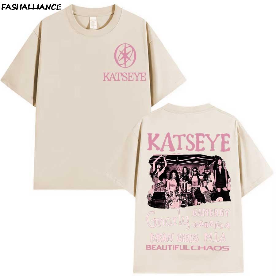 

KATSEYE Kpop Красивый Хаос Футболка для Мужчин Женщин Хип-хоп Уличная Одежда Оверсайз Топы 100% Хлопок Футболка KA1 S