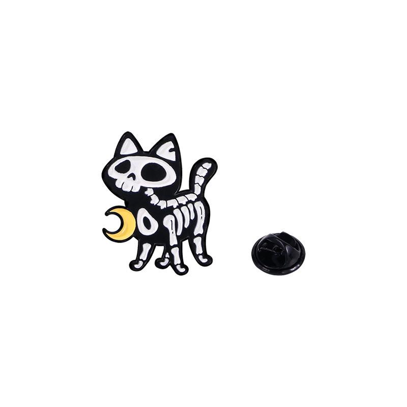 Cartoon Kitten Metal Brooch - Cute Black Cat with Gun