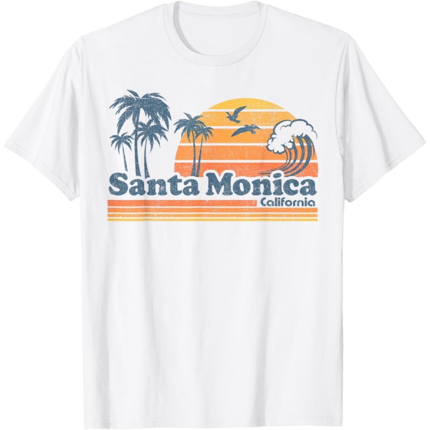 Santa Monica California Beach Vacation Vintage Cali Retro T-Shirt S