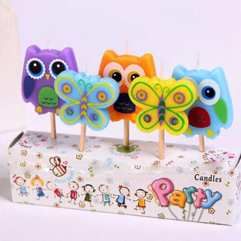 

5 шт. креативные бездымные свечи с рисунком бабочки и совы, свечи для вечеринок, товары для вечеринок, свечи