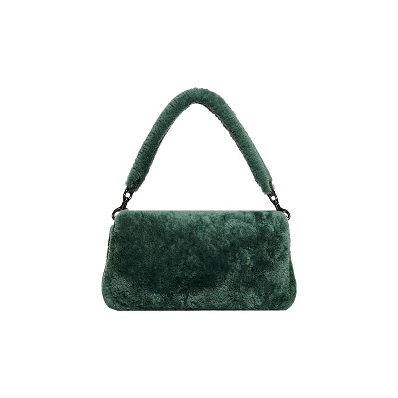 COACH Pillow 26 buckle flap closure shearling crossbody shoulder bag women's green