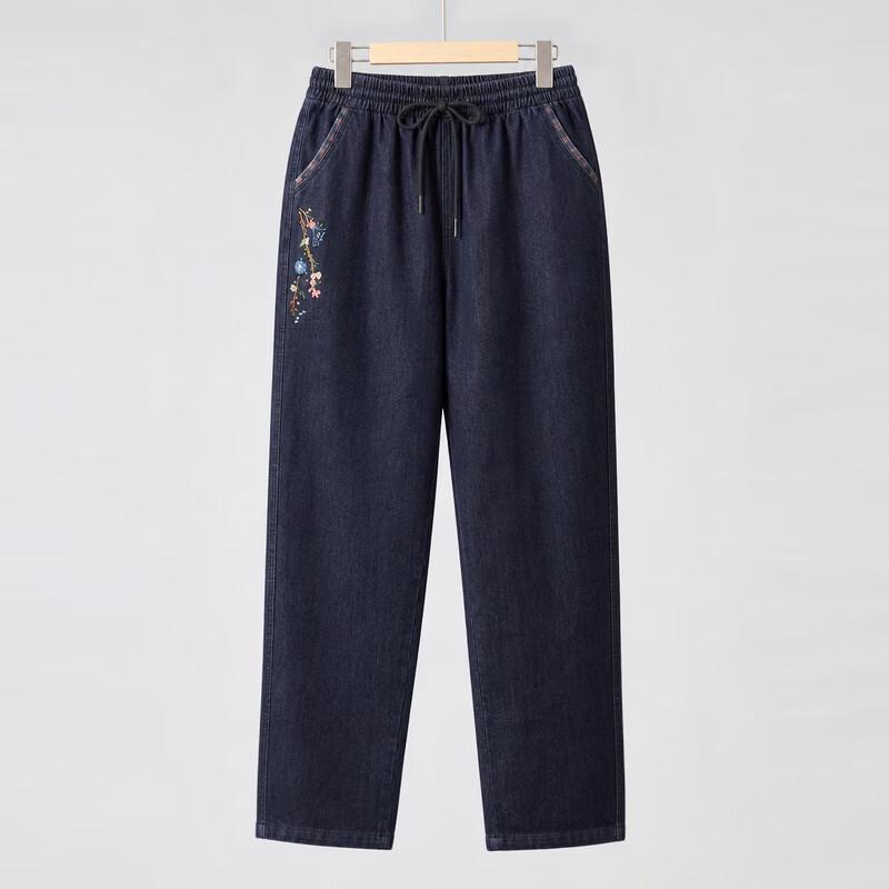 Langsha Women's Elastic Waist Straight-Leg Casual Trousers for Seniors