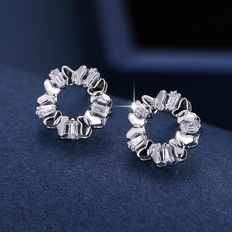 Cross Geometric Rhinestone Stud Earrings in S925 Silver золотой