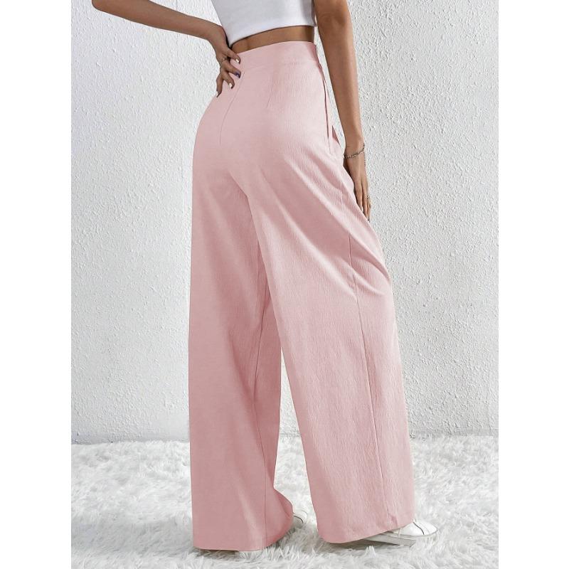 Women High Waist Cross Pleated Wide Leg Pants Casual Loose Trousers