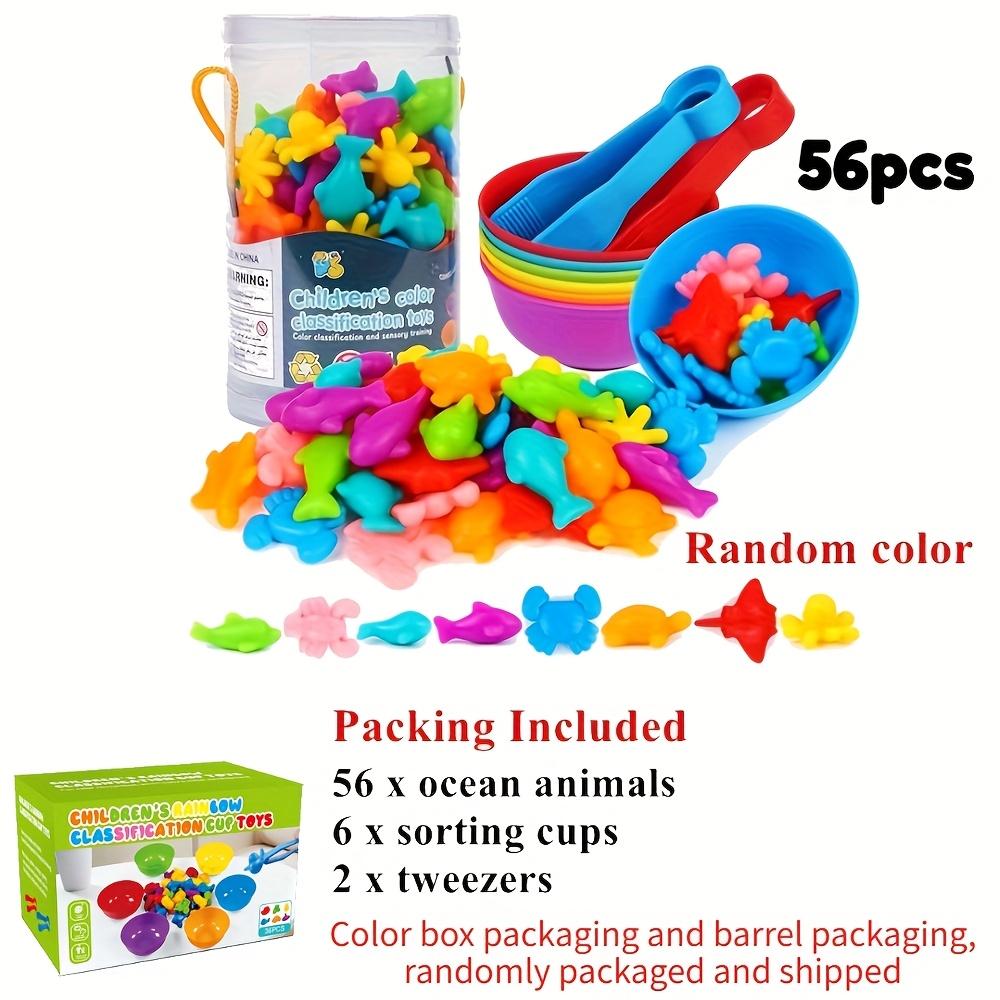 36/48/56pcs Counting Matching Game Toys with Rainbow Bowls -Color Sorting & Sensory Training Toys for Boys &Girls, Learning Gift