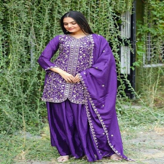 Vibrant Magenta Embroidered Sharara Suit with Intricate Work