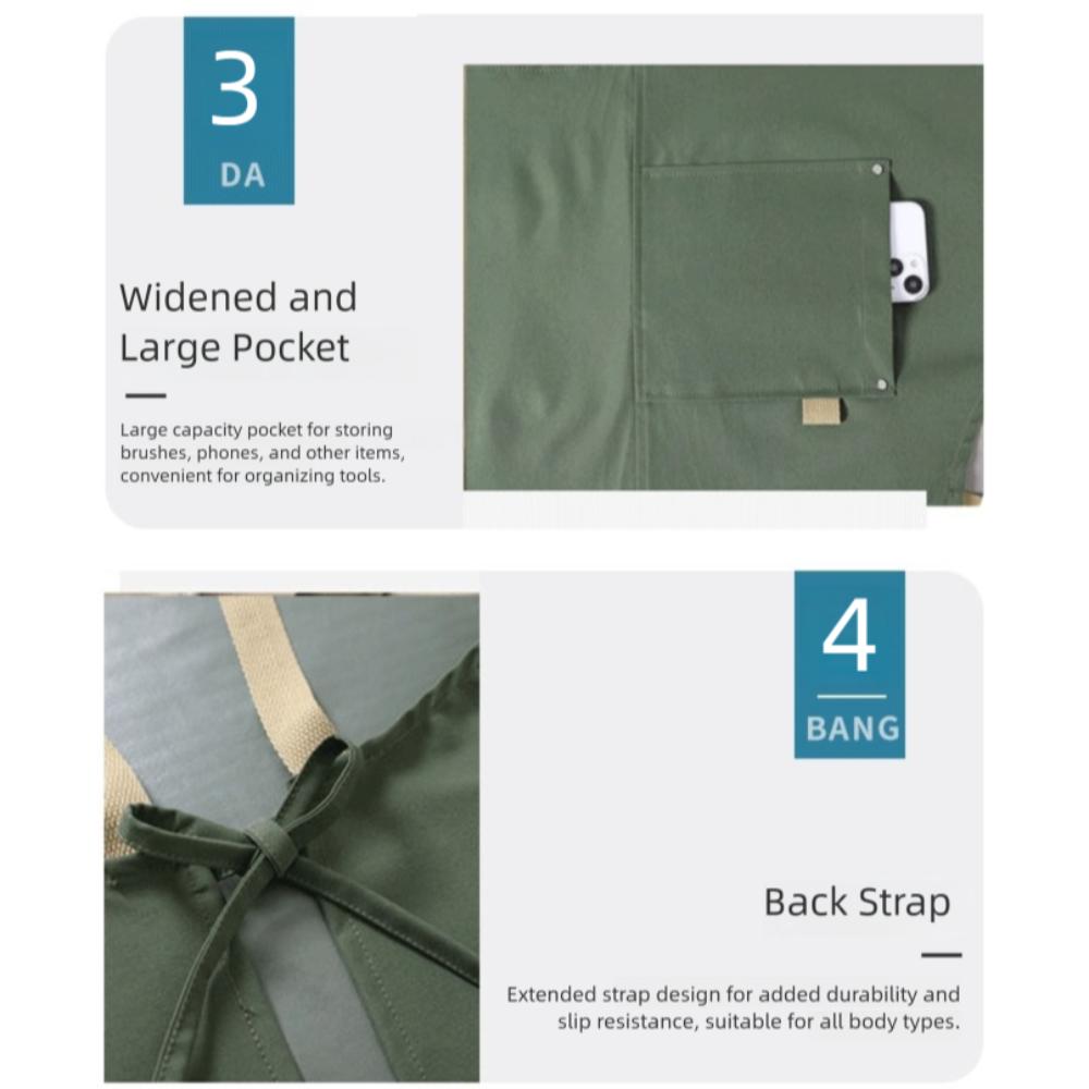 Fashion Canvas Baking Apron Waterproof Adjustable Strape Coffee Overalls Split Hem Design Japanese Style Work Cloth Kitchen Use
