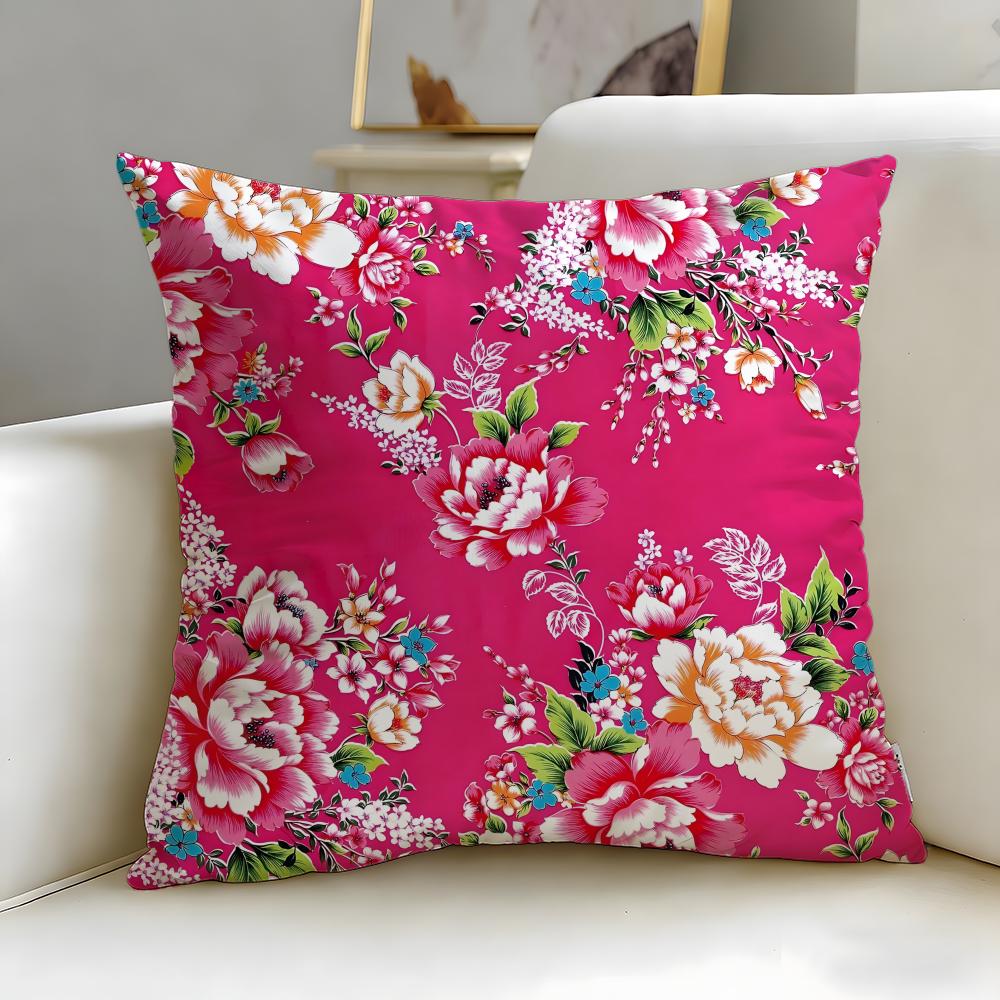Chinese Traditional Floral Cushion Cover Soft  EasyWash Pillow Case  Versatile for Couch Bed Travel and Office