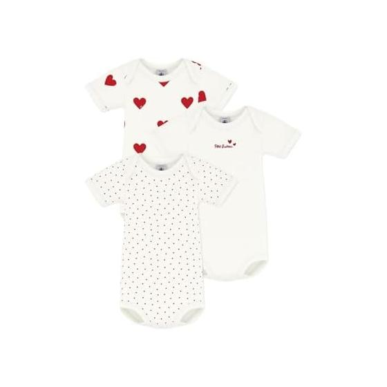 [Petit Bateau] Inner Shirt, Heart Print, Short Sleeve, Body, Set of 3, Baby Girls, A00BB00