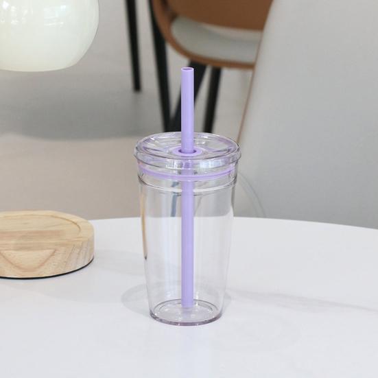 Water Cup with Lid And Straw 450ML BPA-Free Reusable Iced Coffee Cup Clear Plastic Drinkware for Tea Smoothies