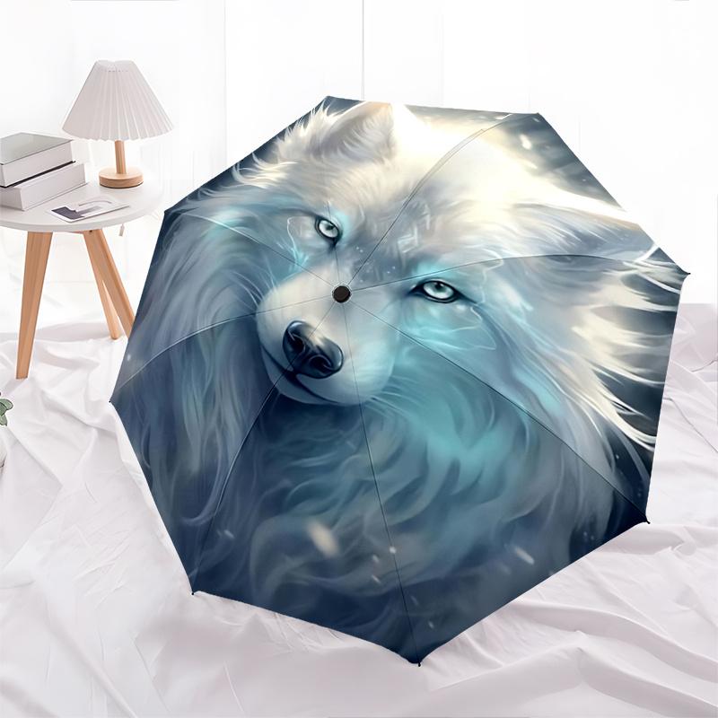 1 Stück Schnee Wolf Fantasy Automatisches Öffnungs-/Schließschirm mit faltbarem Design, Ideal für Fans, Reisende, den täglichen Gebrauch und festliche Geschenke!R087