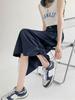 Cargo Midi Skirt Women Summer Slim High Waist Slit A-line Skirt Stitching Drawstring Female Streetwear Vintage Y2K Grey
