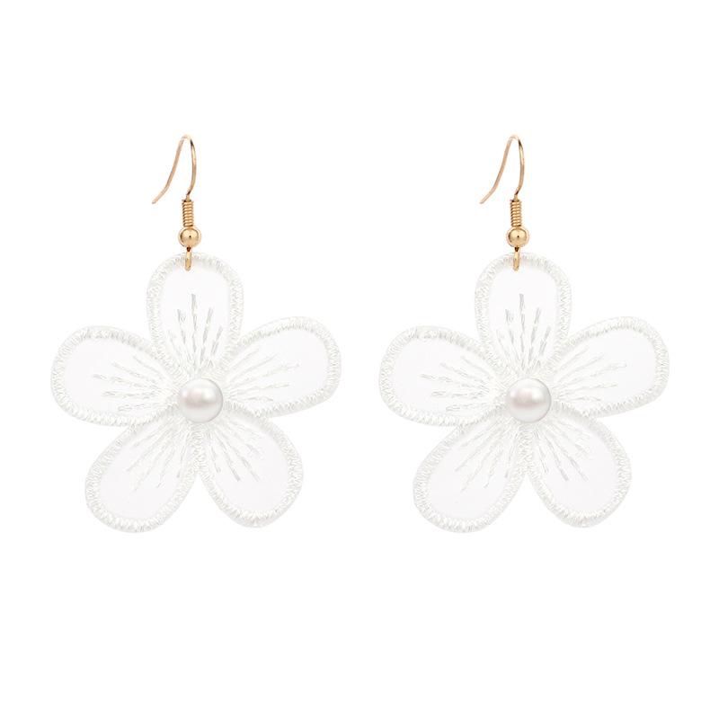 Earrings Japanese retro soft cute less chiffon lace flower diamond earrings, simple temperament stud earrings