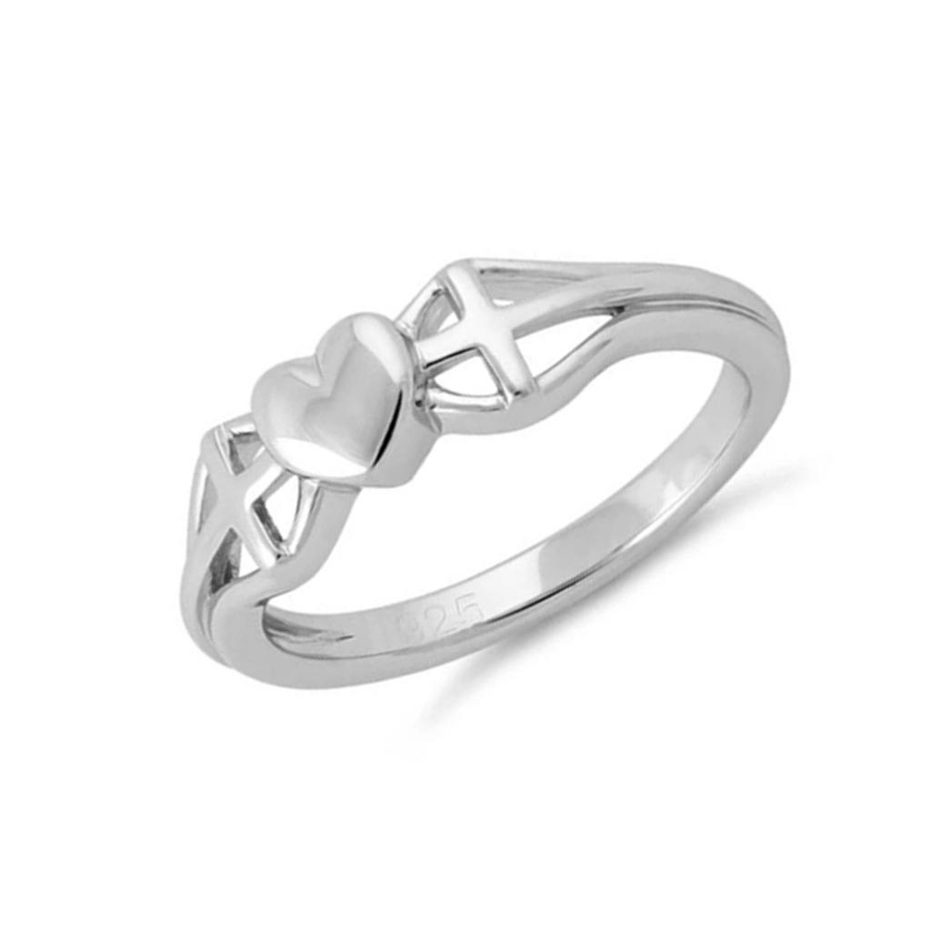925 Sterling Silver Cross and Heart Women Ring