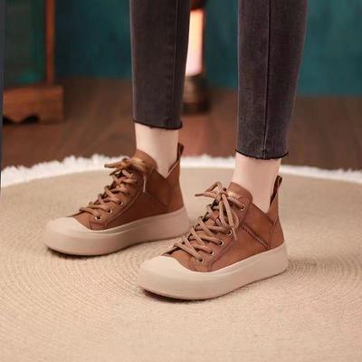 High-top Breathable Women's Shoes Spring and Autumn Soft-soled Women's Shoes Platform-soled Popular 2024 New Lace-up Women's Versatile Casual Shoes