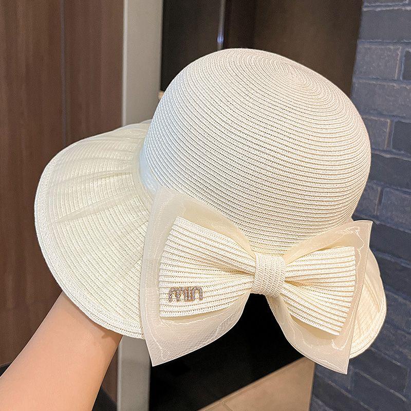 New Fashion Bow Hat Women's Summer Breathable Seaside Face Shading Sun Protection Sun Hat