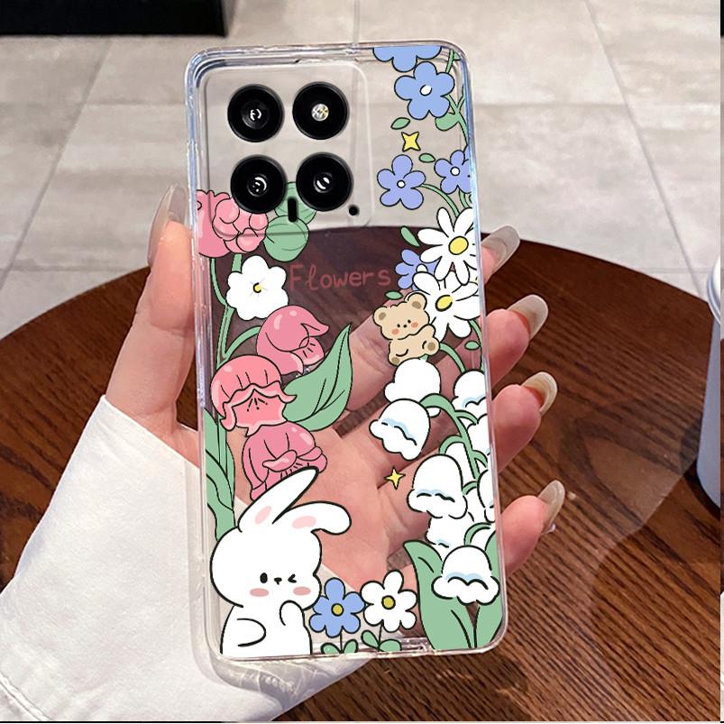 For Xiaomi Mi 14 / 14 Pro Clear Case Luxury Cute Love Rabbit Funny Ultra Slim TPU Silicone Soft Back Cover For Mi14 14Pro Casing