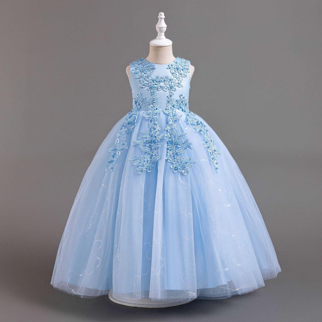 Girls' Sequin Sleeveless Flower Girl Princess Ball Gown Wedding Dress