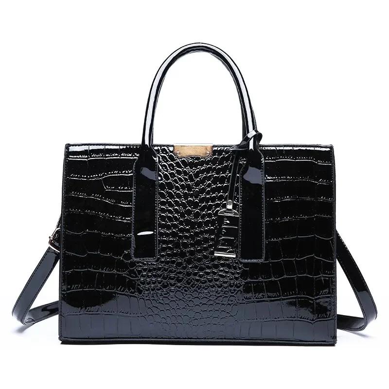 Women's Crocodile Pattern Handbag Luxury Vintage Large Capacity Tote Bag Leather Business Shoulder Bag For Female