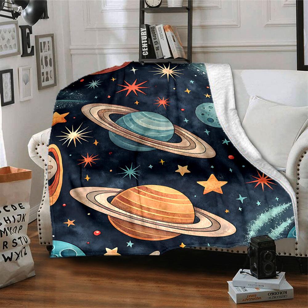 1pc Galaxy Planets Blanket, Lightweight Flannel Throw Blanket for Sofa, Bed, Travel, Camping, Living Room, Office, Couch086
