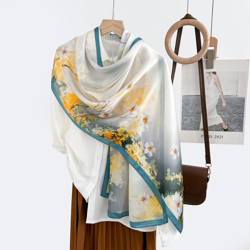 Spring and Autumn New 100 Mulberry Silk Long Scarf Women's Elegant Atmospheric Silk Shawl Versatile High-end Silk Scarf