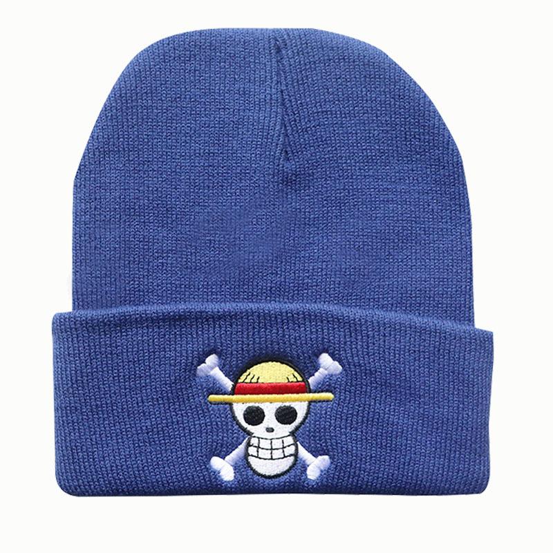 One Piece New Cartoon Embroidered Knit Hat Pullover Warm Beanie for Men and Women, Autumn and Winter Cold Weather Hat for Students