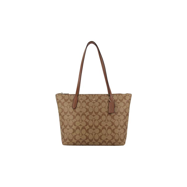 Coach Zip Top Tote PVC Shoulder Bag Medium Women's Brown (Unisex) Shoulder Bags 4455 IME74