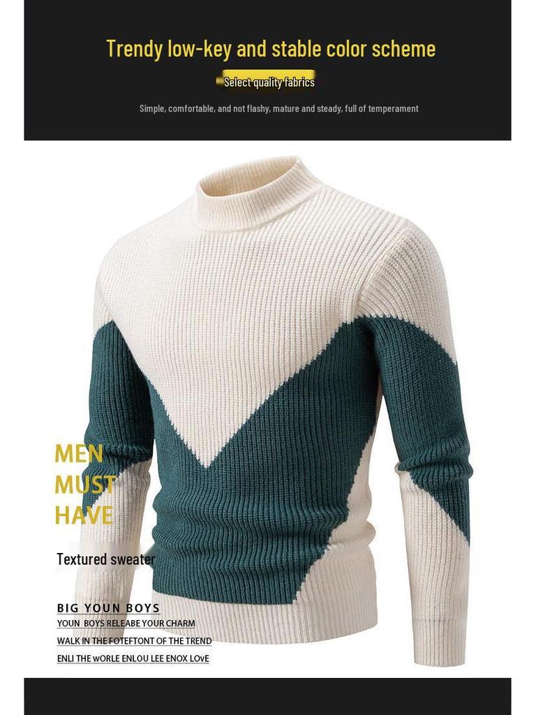 Men's Winter Thick Knit Color-Block Patchwork Sweater