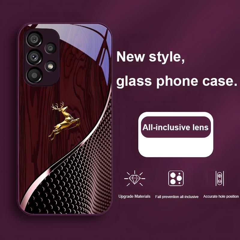 Zarif Ahşap Desenli Geyik Samsung Galaxy S24 Plus S20 21 FE S23 Ultra S8 9 A70 72 73 50 51 52 53 için Temperli Cam Telefon Kılıfı