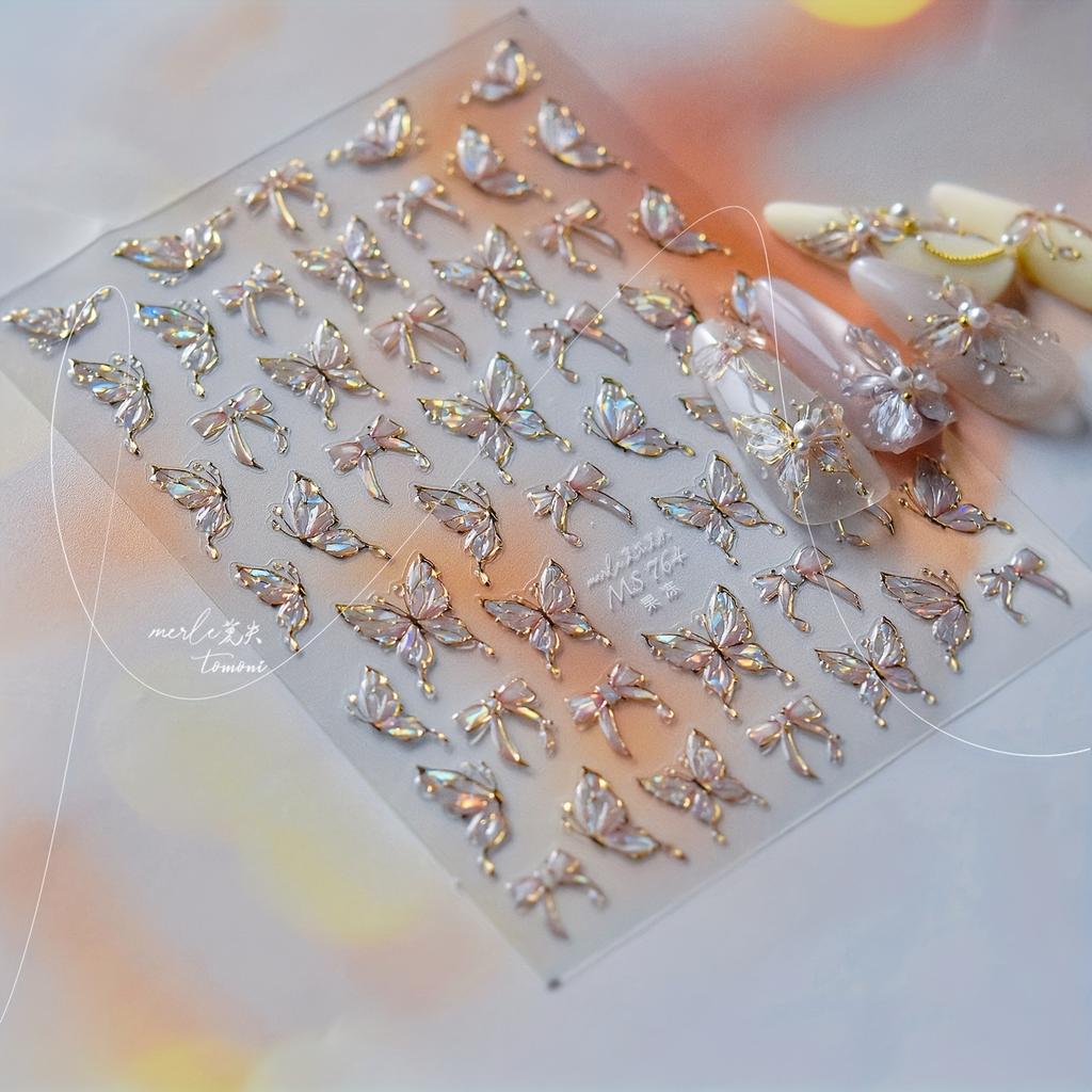 1pc Sparkling 5D Jelly Butterfly Nail Stickers - Cute, Self-Adhesive Decals Nail Art Decorations, Iridescent Butterfly Designs Nail Art Accessorie