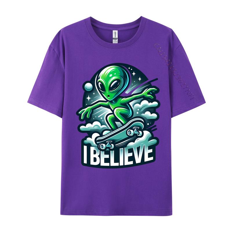 I Believe Skater Alien T Shirts Company Tops Shirts Pure Cotton Tees Anime Printed Tshirts Funny Shirts