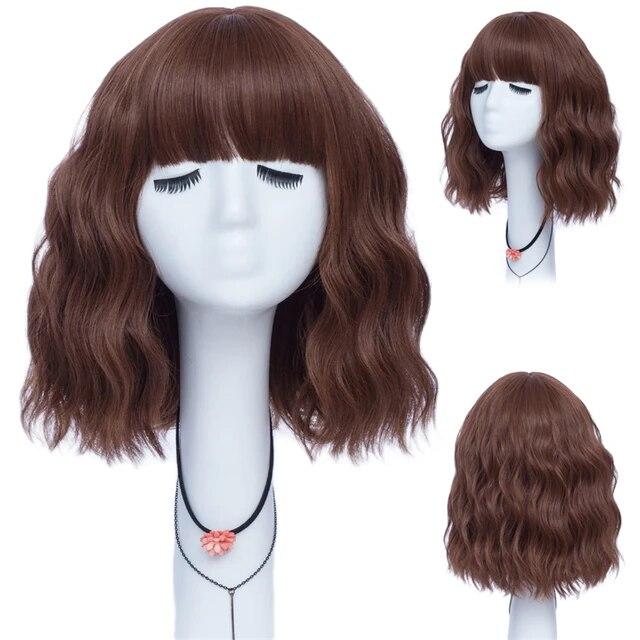 Kurze lockige blaue Bobo-Synthetik-Cosplay-Perücken für Frauen, Orange, Rot, Grün, natürliches hitzebeständiges Haar mit Pony für Mädchen