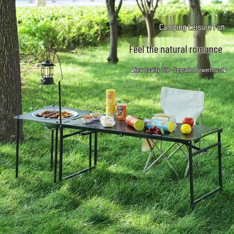 Portable Multi-purpose Folding Table: Hydraulic Rod Tactical Design for BBQ, Tea, and Outdoor Use
