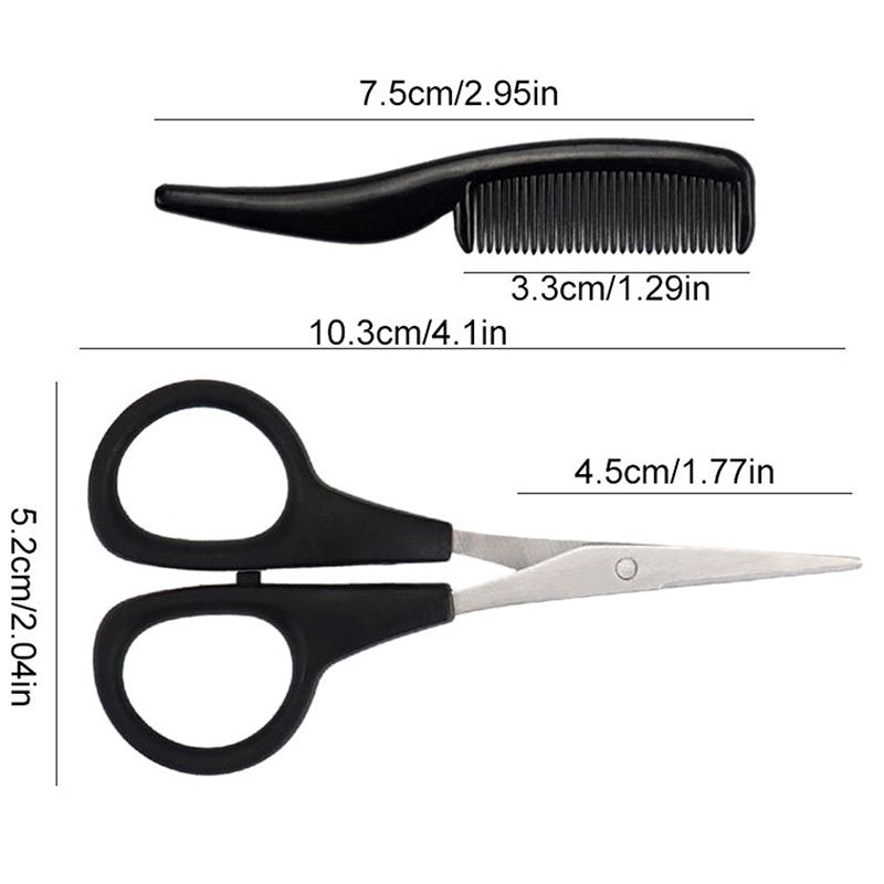 Mens Beard Mustache Comb Nose Ear Scissors Trimming Kit Household Mini Beard Scissors Set
