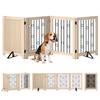 4 Panel Freestanding Pet Gate, Indoor Dog Barrier with Lockable Door, Support Feet, 360 Degrees Flexible Hinges, Oak
