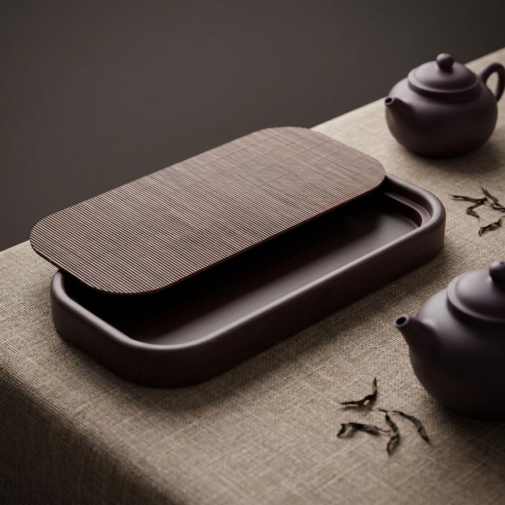Household tea tray Chinese simple dry brew imitation wood grain tea tray rectangular Kung Fu tea table drain portable bamboo