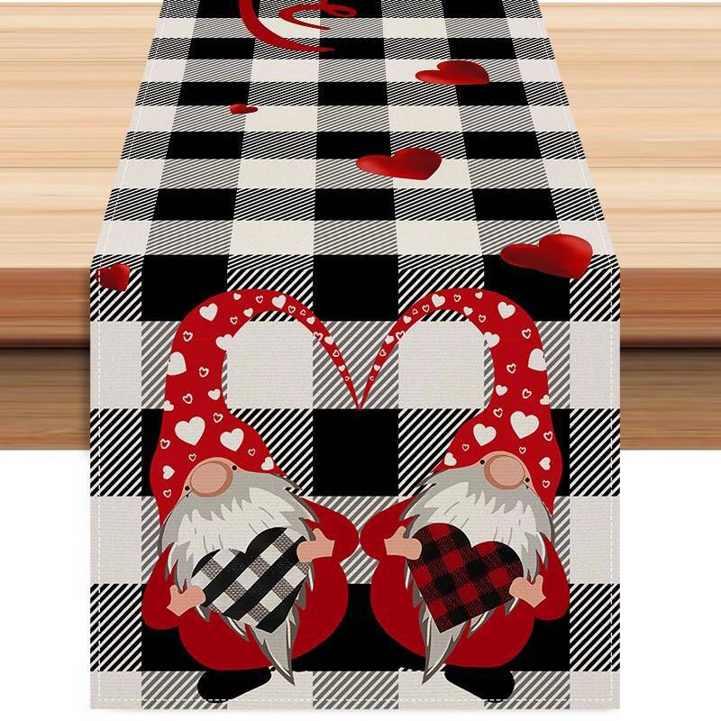 Valentine'S Day Table Flag Red Love Plaid Home Holiday Decoration Table Flag Tablecloth