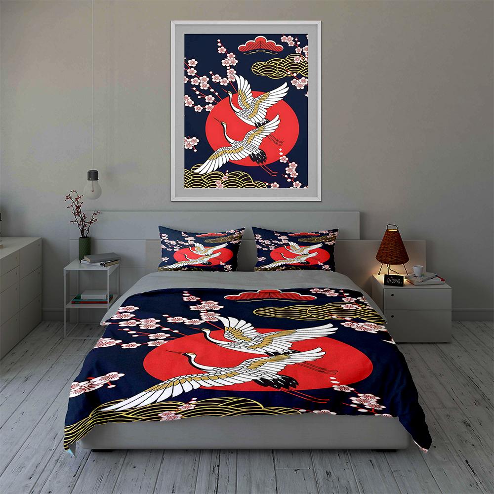 Cranes Cherry Blossoms. Bedding Duvet Cover Sets Duvet Covers Pillowcases Gifts (1 * Duvet Cover 2 * Pillowcases, Without Duvet Insert)