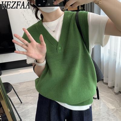 Women's Fashion Casual Fall Winter Solid Color Print Sleeveless V-Neck Sweaters