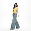 Spring Summer Vintage High Waist Slim Drape Straight Floor Wide Leg Denim Pants For Ladies Casual Pants Oversize Denim Trousers