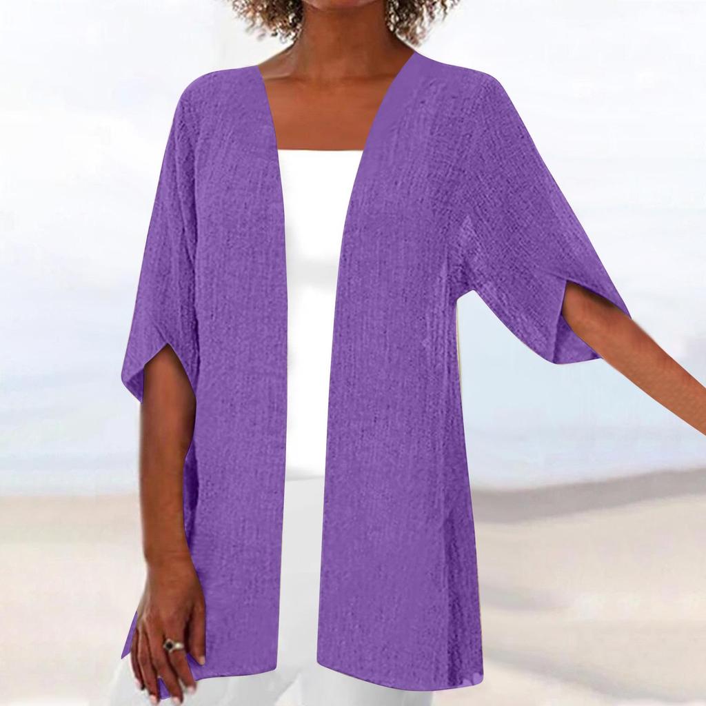 Women's Summer Cardigans Plus Size Short Sleeve Half Loose Cover Up Open Front Stretch Blouse Wrap Outwear Top