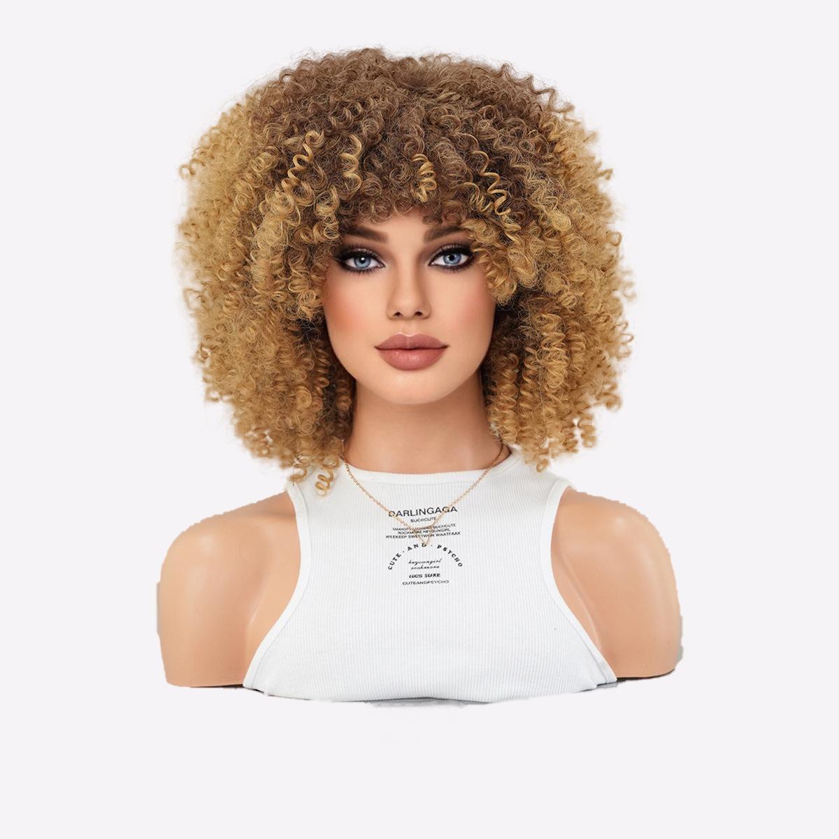 

Медово-світла закручена весняна перука - термостійкі тугі локони, синтетична шиньона з афро-текстурою для темношкірих жіночих захисних укладок 42cm 16 inch золотий