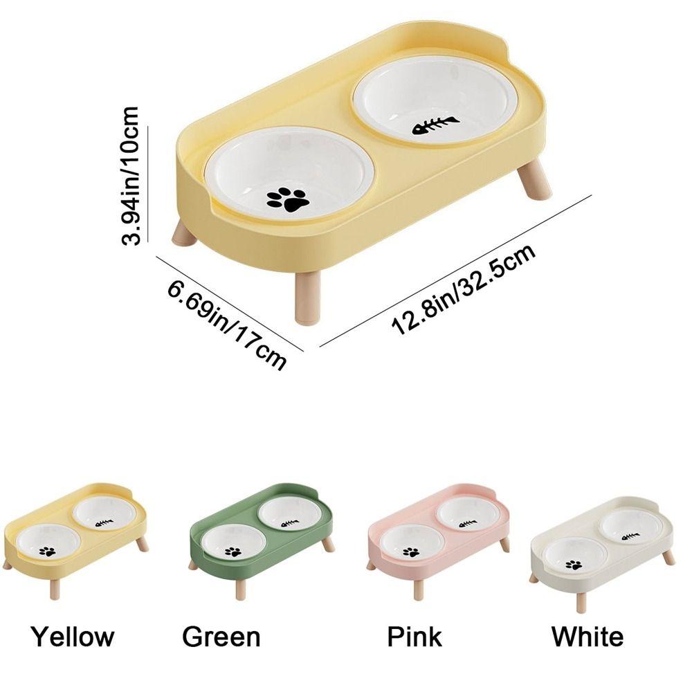 Practical Ceramic Double Cat Bowl Cervical Protection Anti-Spill Cat Water Bowls Anti Slip with Stand Pet Feeder for Home