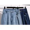 DIMANAF 2026 Summer New Plus Size Women Casual Ripped Wide Leg Denim Capris Jeans Long Pants Cotton Blue