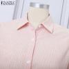 ZANZEA Women Summer Turn Down Collar Short Sleeve Casual Stripe Dress