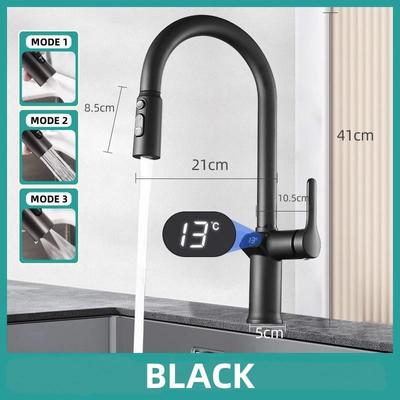 Temperatur Digital Display Pull Out Wasserhahn Küche Einzigen Griff Küche Waschbecken Rotation Mixer Sprayer Heiße Und Kalte Wasserhähne