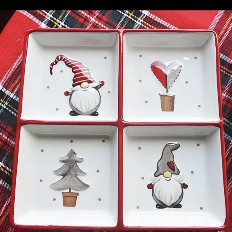Christmas ceramic double-layer string plate three-layer snowman snack plate husband cake fruit plate dessert plate tableware set