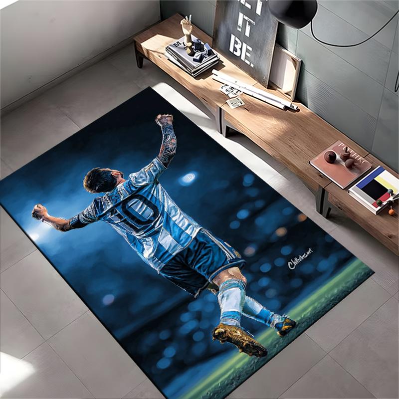 Sports Area Rug, Lionel Messi Argentina Number 10 Back Celebration Arms Raised Blue Stadium Night Print, Fan Decor, Non-Slip Mat